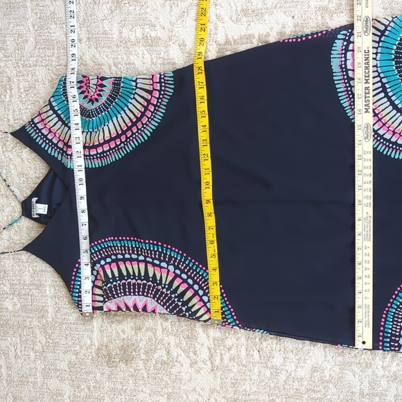 Old Navy T-Strap Chiffon Geometric Boho Maxi Dress S Blue Pink - Picture 15 of 16